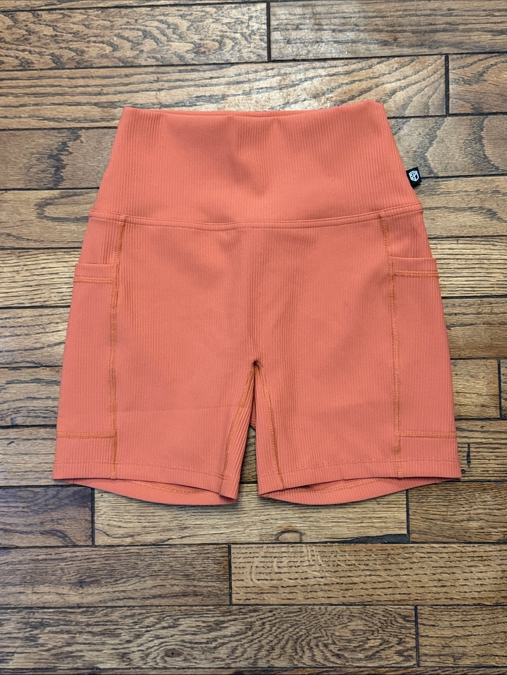 Born Primitive Ribbed High-Waist Bike Shorts in Coral Orange